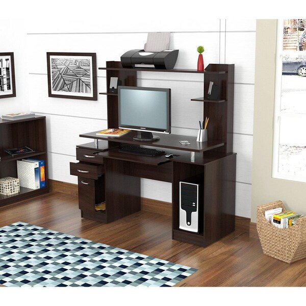 Homeroots Credenza & Computer Work center with Hutch - Melamine & Engineered wood - 249811