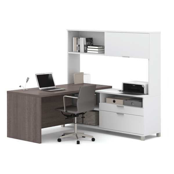 Bestar L Shaped Desk L-Shape Workstation, 71.1" D X 68.8" H, 71.1" W X Melamine, Bark Gray - 120882-47