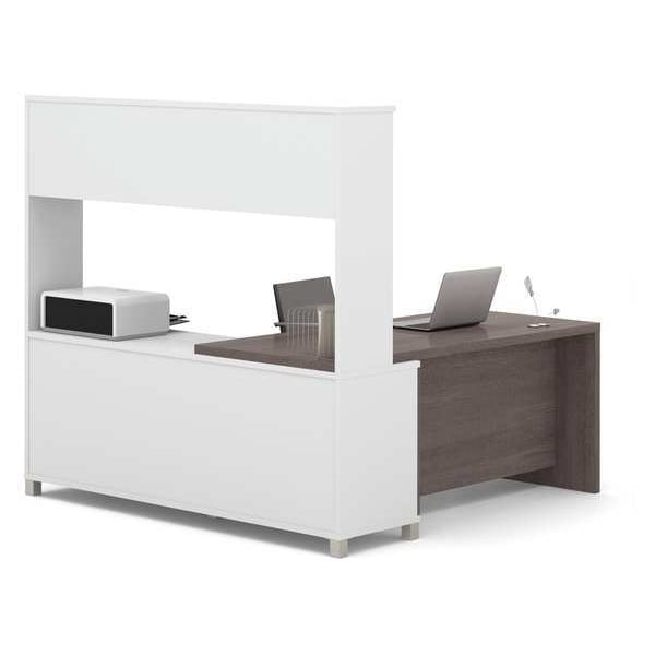 Bestar L Shaped Desk L-Shape Workstation, 71.1" D X 68.8" H, 71.1" W X Melamine, Bark Gray - 120882-47