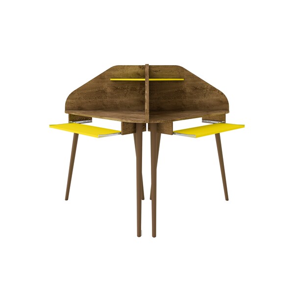 Manhattan Comfort Bradley 2-Piece Cubicle Section Desk, Rustic Brown and Yellow - 2-229BMC94