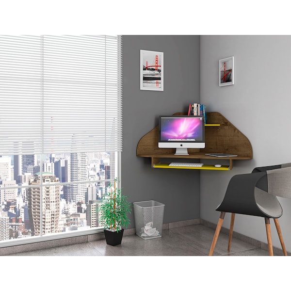 Manhattan Comfort Bradley 2-Piece Cubicle Section Desk, Rustic Brown and Yellow - 2-229BMC94