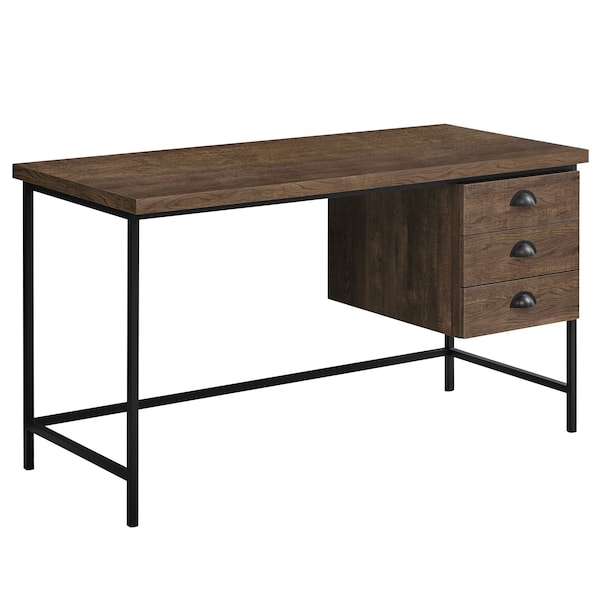 Monarch Specialties Computer Desk, Home Office, Laptop, Storage Drawers, 55"L, Work, Metal, Laminate, Brown, Black - I 7485