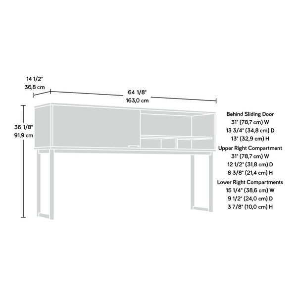 Sauder 14.49 in D X 36.34 in H, 64.17 in W X Engineered wood, Metal - 426281