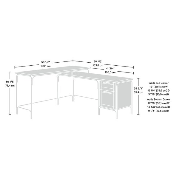 Sauder 59.09 in D X 30.08 in H, 60.55 in W X Engineered wood, Metal - 423742