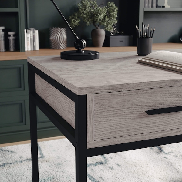 Martha Stewart 19.75 in. D X 47.25 in. W X Engineered Wood, Steel, Gray Top/Oil Rubbed Bronze Frame - ZG-ZP-028-GY-BK-MS