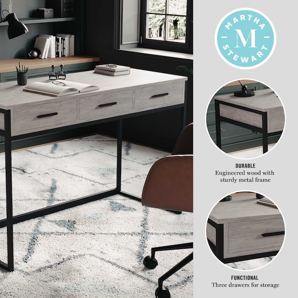Martha Stewart 19.75 in. D X 47.25 in. W X Engineered Wood, Steel, Gray Top/Oil Rubbed Bronze Frame - ZG-ZP-028-GY-BK-MS
