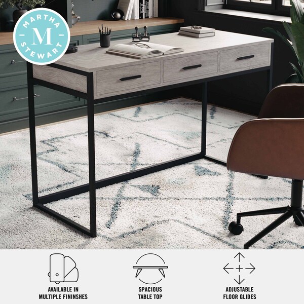 Martha Stewart 19.75 in. D X 47.25 in. W X Engineered Wood, Steel, Gray Top/Oil Rubbed Bronze Frame - ZG-ZP-028-GY-BK-MS