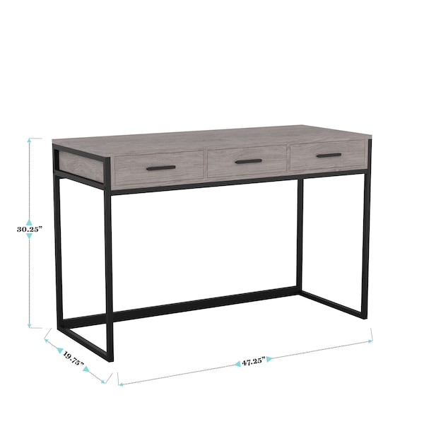 Martha Stewart 19.75 in. D X 47.25 in. W X Engineered Wood, Steel, Gray Top/Oil Rubbed Bronze Frame - ZG-ZP-028-GY-BK-MS