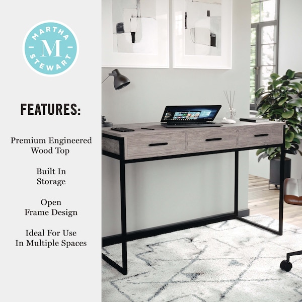Martha Stewart 19.75 in. D X 47.25 in. W X Engineered Wood, Steel, Gray Top/Oil Rubbed Bronze Frame - ZG-ZP-028-GY-BK-MS