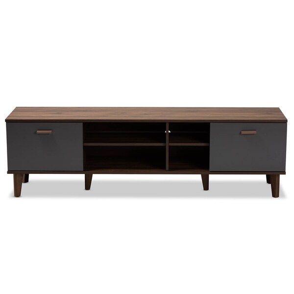 Baxton Studio Moina Two-Tone Walnut Brown and Grey Finished Wood TV Stand - 169-10819