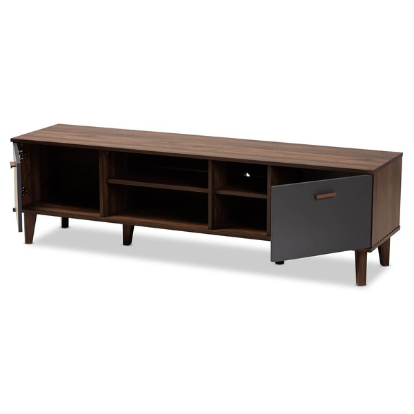 Baxton Studio Moina Two-Tone Walnut Brown and Grey Finished Wood TV Stand - 169-10819