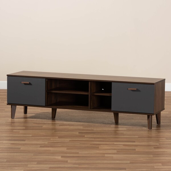 Baxton Studio Moina Two-Tone Walnut Brown and Grey Finished Wood TV Stand - 169-10819