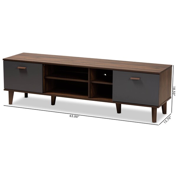 Baxton Studio Moina Two-Tone Walnut Brown and Grey Finished Wood TV Stand - 169-10819