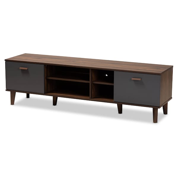 Baxton Studio Moina Two-Tone Walnut Brown and Grey Finished Wood TV Stand - 169-10819