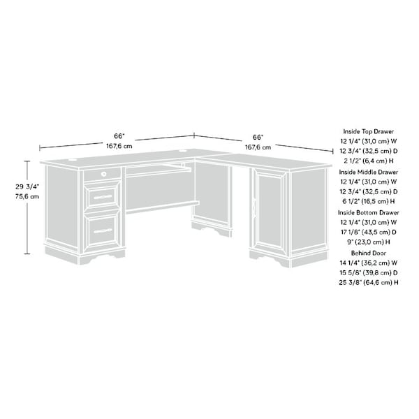 Sauder 65.98 in D X 29.76 in H, 65.98 in W X Engineered wood - 431433