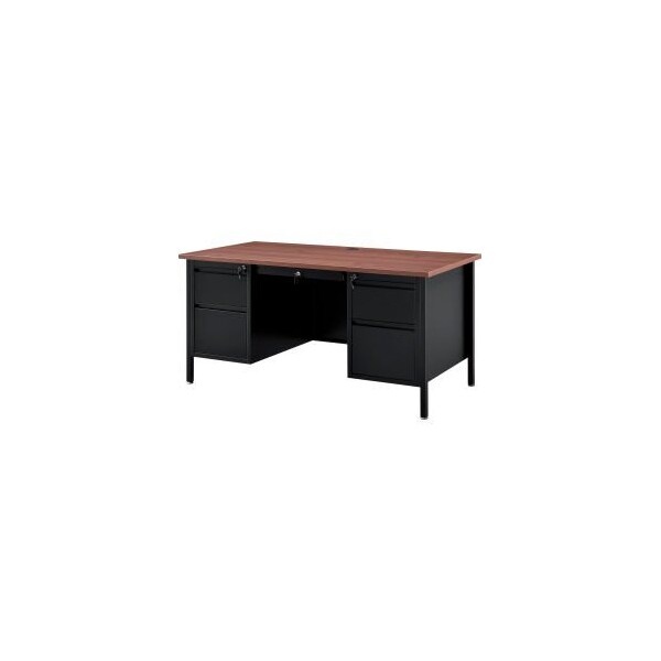 Global Equipment Interion    Steel Teachers Desk 60x30 - Mahogany Top with Black Frame - D27M
