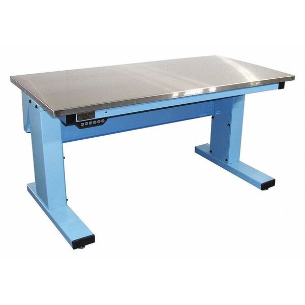 Proline Adjustable Desk Workstation, Adjust, 60" x 30, S/S, Lt Blue, 72" D X 30-1/2" to 46-1/2" H, 30" W X - MVSII6030SS-L14