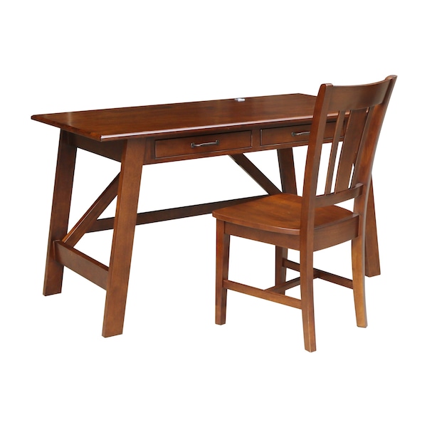 International Concepts Serendipity Desk with 2 Drawers and Chair, Espresso - K581-OF-69-C10