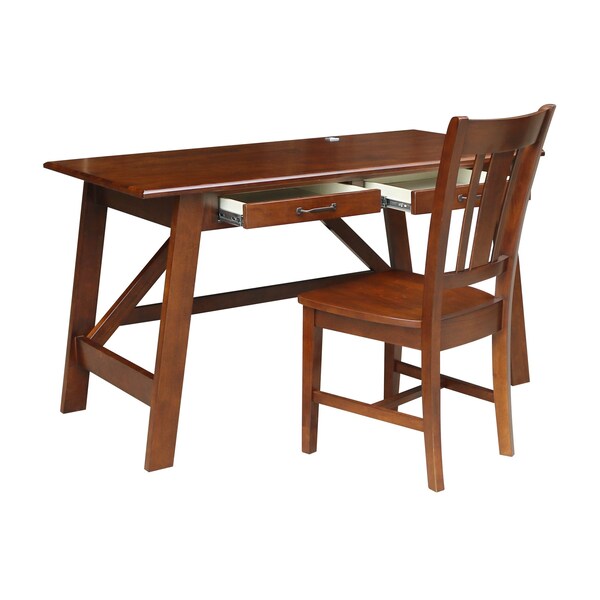 International Concepts Serendipity Desk with 2 Drawers and Chair, Espresso - K581-OF-69-C10