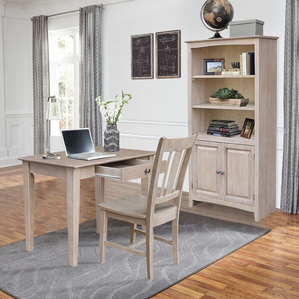 International Concepts Desk with Drawer, Small Size And Chair 20 in D X 30 in H, 36 in W X Wood, Washed Gray Taupe - K09-OF-49-C10