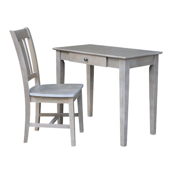 International Concepts Desk with Drawer, Small Size And Chair 20 in D X 30 in H, 36 in W X Wood, Washed Gray Taupe - K09-OF-49-C10