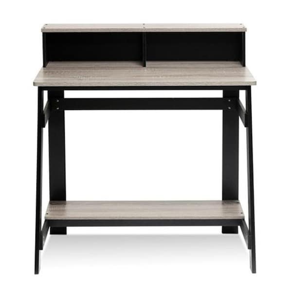 Highkey Simplistic A Frame Computer Desk; Black-French & Oak Grey - 35.5 x 31.6 x 17.9 in. - LR25355