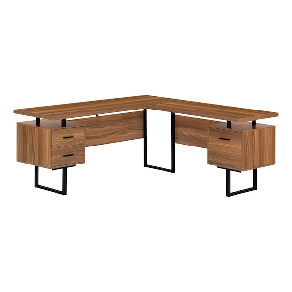 Monarch Specialties Computer Desk, Home Office, Corner, Storage Drawers, 70"L, L Shape, Work, Laptop, Metal, Walnut - I 7610