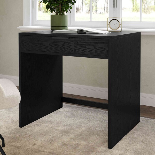 Martha Stewart Kayden Home Office Modular Single-Drawer Desk in Black w/Oil Rubbed Bronze Hardware - NAN-FY-23042-TB-BK-BK-MS