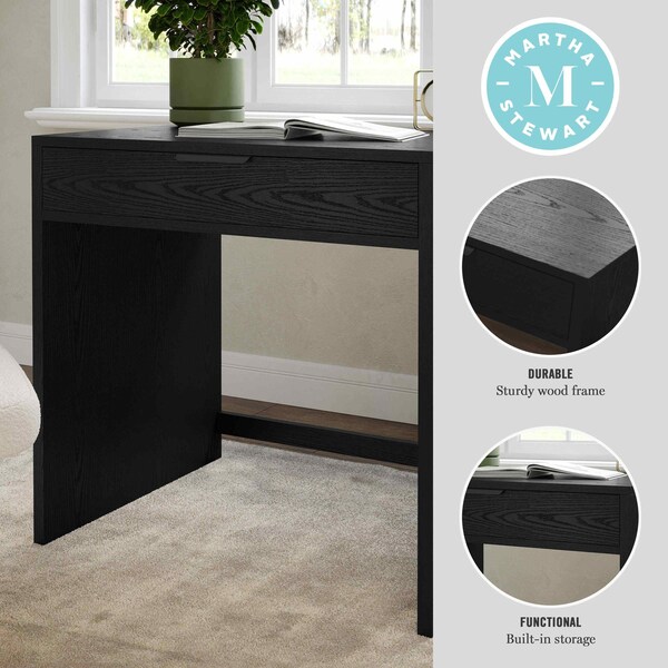 Martha Stewart Kayden Home Office Modular Single-Drawer Desk in Black w/Oil Rubbed Bronze Hardware - NAN-FY-23042-TB-BK-BK-MS