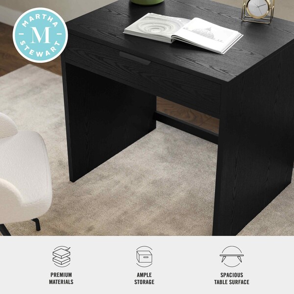 Martha Stewart Kayden Home Office Modular Single-Drawer Desk in Black w/Oil Rubbed Bronze Hardware - NAN-FY-23042-TB-BK-BK-MS