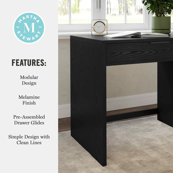 Martha Stewart Kayden Home Office Modular Single-Drawer Desk in Black w/Oil Rubbed Bronze Hardware - NAN-FY-23042-TB-BK-BK-MS