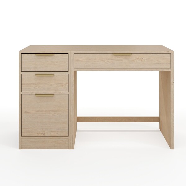 Martha Stewart Kayden Single-Drawer Desk w/3 Drawer File Cabinet in Light Natural w/Brushed Gold Hardware - KHO-23042-TBFC-LNT-GLD-MS
