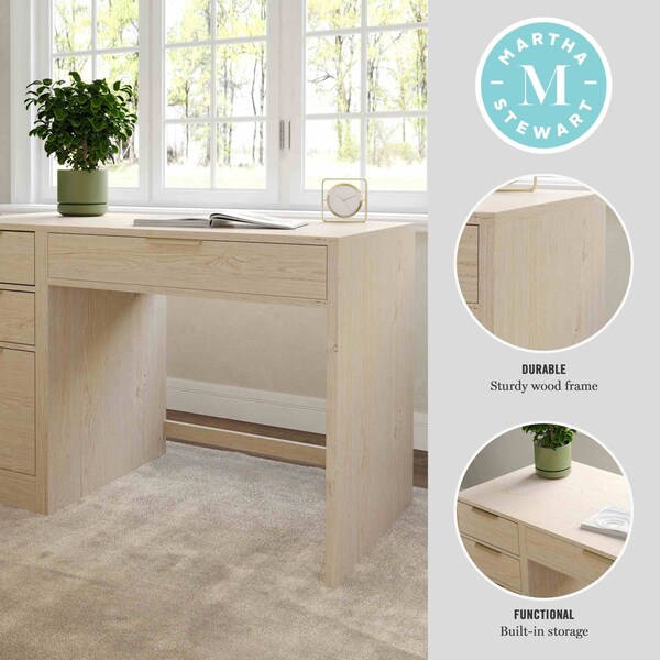 Martha Stewart Kayden Single-Drawer Desk w/3 Drawer File Cabinet in Light Natural w/Brushed Gold Hardware - KHO-23042-TBFC-LNT-GLD-MS