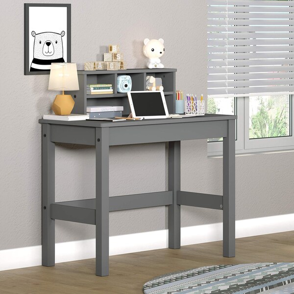 Acme Wooden Rectangular Writing Desk with Hutch and Cable Hole in Gray - ER-0187GY