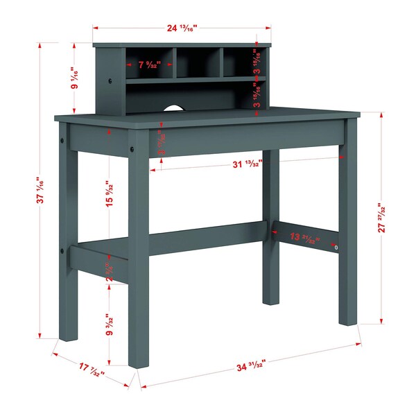 Acme Wooden Rectangular Writing Desk with Hutch and Cable Hole in Gray - ER-0187GY
