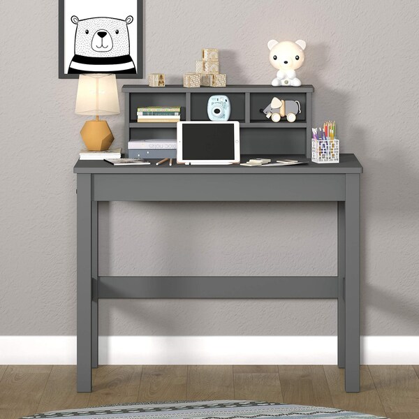 Acme Wooden Rectangular Writing Desk with Hutch and Cable Hole in Gray - ER-0187GY
