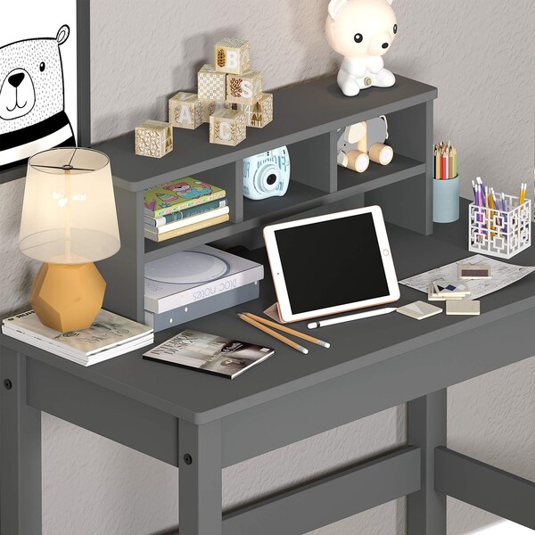 Acme Wooden Rectangular Writing Desk with Hutch and Cable Hole in Gray - ER-0187GY
