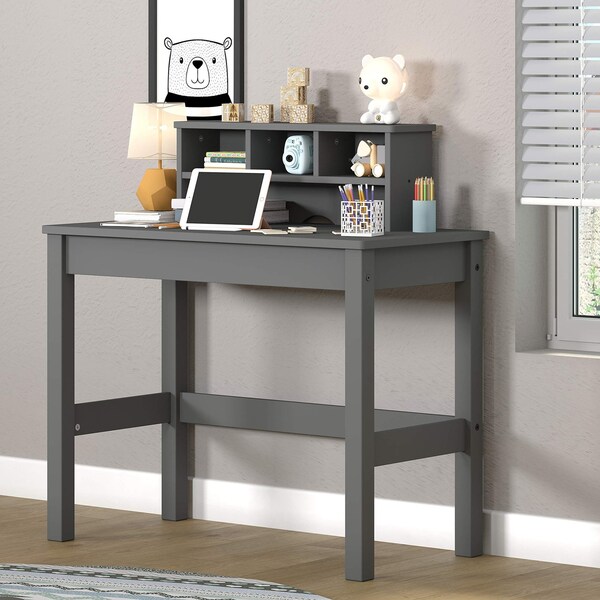 Acme Wooden Rectangular Writing Desk with Hutch and Cable Hole in Gray - ER-0187GY