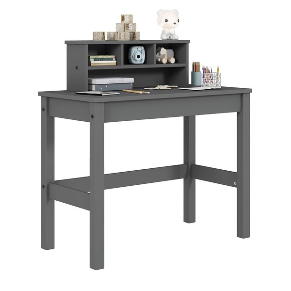 Acme Wooden Rectangular Writing Desk with Hutch and Cable Hole in Gray - ER-0187GY