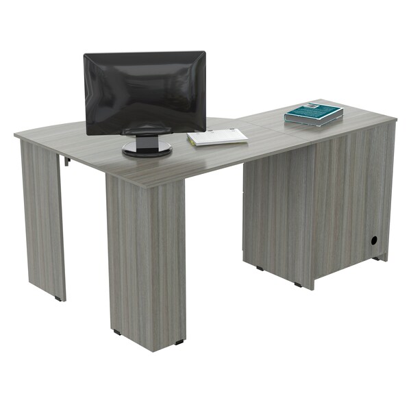 Inval Corner Computer Desk 59.45 in. W Smoke Oak 2 -Drawer with Keyboard Tray - ET-4415