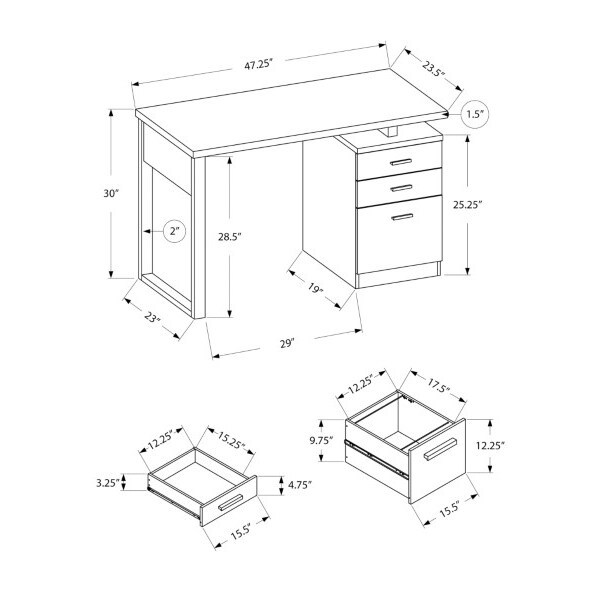 Monarch Specialties Computer Desk, Home Office, Laptop, Left, Right Set-up, Storage Drawers, 48"L, Work, Laminate, Grey - I 7295