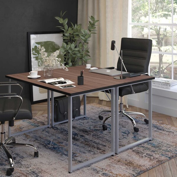 Flash Furniture Writing Desk Desk, Silver Metal Frame, Black, 23-1/2" D X 29-1/4" H, 47-1/4" W X Black - NAN-JN-21721-GG