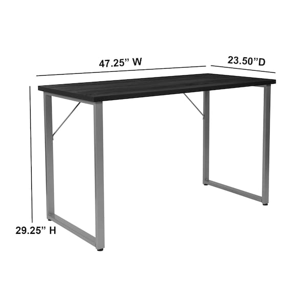 Flash Furniture Writing Desk Desk, Silver Metal Frame, Black, 23-1/2" D X 29-1/4" H, 47-1/4" W X Black - NAN-JN-21721-GG