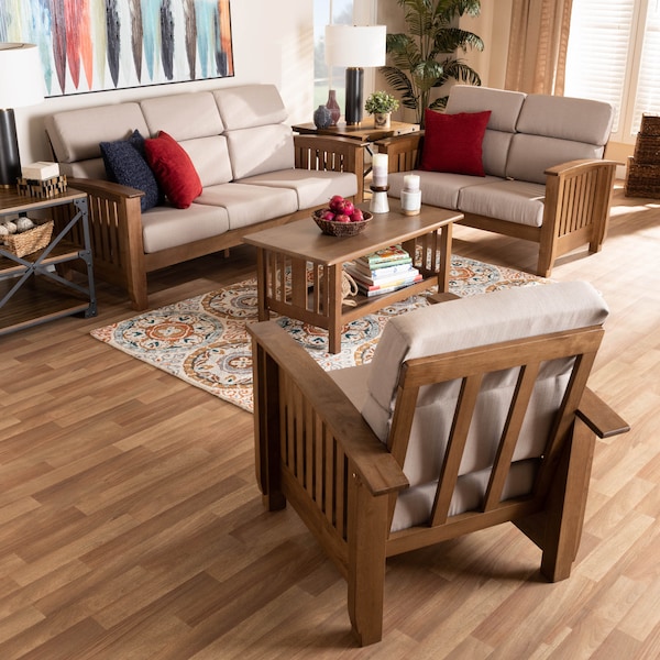 Baxton Studio Charlotte Taupe Upholstered Walnut Finished Wood 3-PC Living Room Set - 162-9797-9798-9799