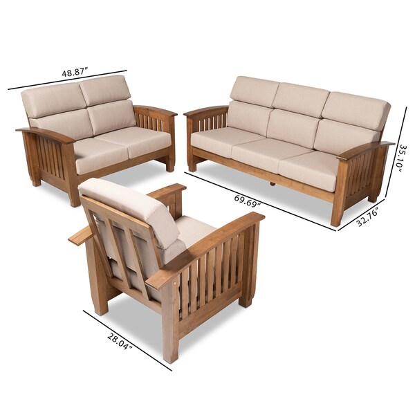 Baxton Studio Charlotte Taupe Upholstered Walnut Finished Wood 3-PC Living Room Set - 162-9797-9798-9799