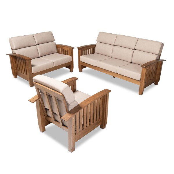 Baxton Studio Charlotte Taupe Upholstered Walnut Finished Wood 3-PC Living Room Set - 162-9797-9798-9799
