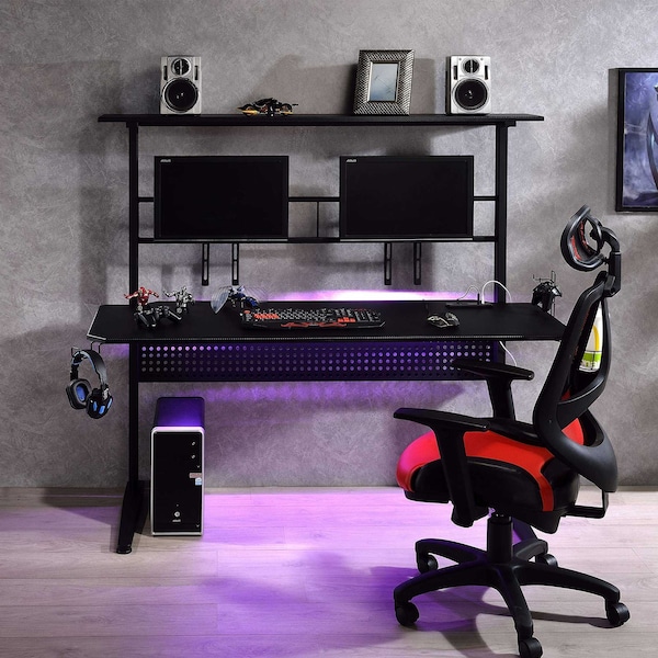 Acme Wooden Top Gaming Table with 2 Metal Screen Holders in Black - ER-084BK