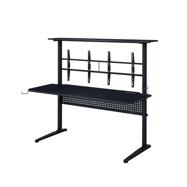 Acme Wooden Top Gaming Table with 2 Metal Screen Holders in Black - ER-084BK