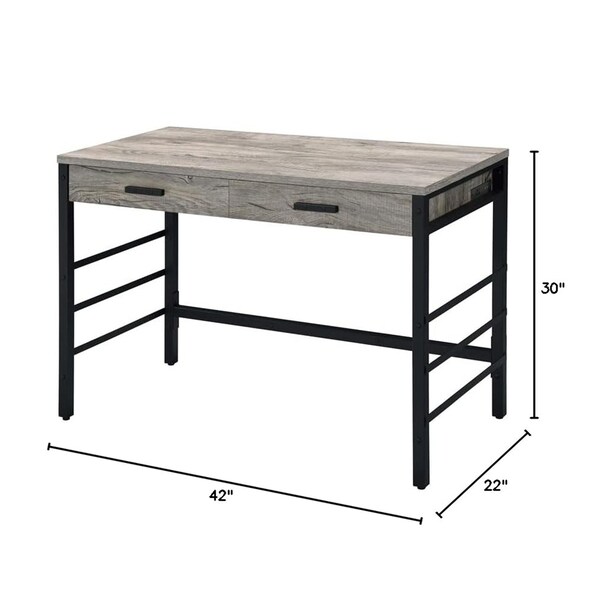 Acme Wooden Writing Desk with USB Port in Light Weathered Oak and Black - ER-024LOW
