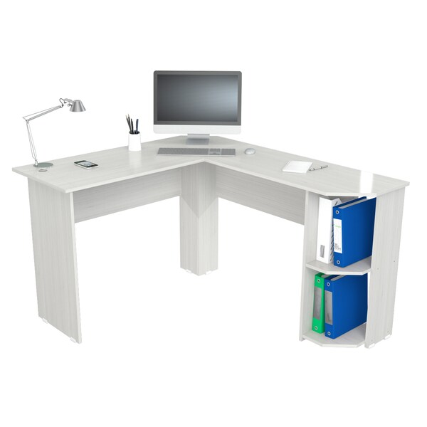 Inval Writing Desk 47.2 in.W L-Shaped Washed Oak Writing Desks with Storage - ET-4215